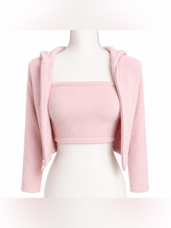 Alice + Olivia Other - NWT BUNDLE XS Alice + Olivia Petal Pink Fuzzy Zip Hoodie and Bandeau Bundle